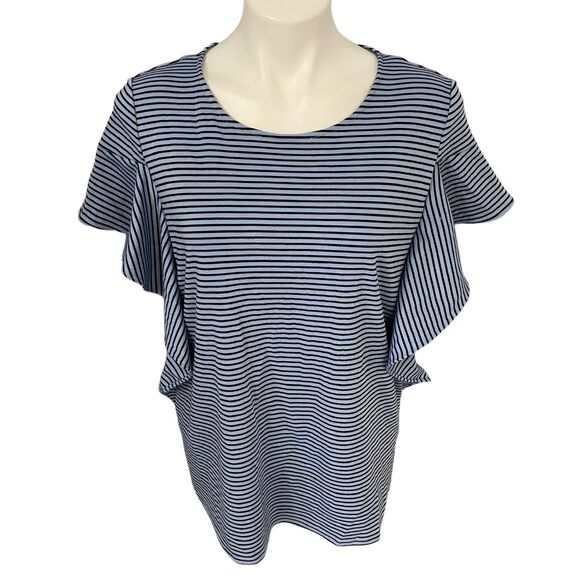 Worthington Top Womens Medium Flutter Ruffle Periwinkle Blue Stripe Work Career - Picture 4 of 14